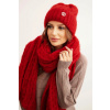 Polski Dámska súprava čiapky a šálu s prúžkom s ozdobou Farba: Červená, Veľkosť: UNI
