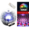 Projektor s disko guľou, efektný LED disko projektor s otočnou guľou, MP3 prehrávačom a Bluetooth, čierna/transparentná