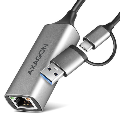 AXAGON ADE-TXCA, USB-C + USB-A 3.2 Gen 1 - Gigabit Ethernet sieťová karta, Asix AX88179, auto inštal ADE-TXCA