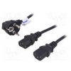 Kabel CEE 7/7 (E/F) úhlová vidlice,IEC C13 zásuvka x2 PVC