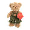 Plyšový medvedík Romantic Teddy v zelených kraťasoch 1 ks, 25 cm - S červenou květinou