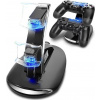 PS4 Dual Charging Station with LED Light & Dock Port Charging Stand Slim & Pro Black