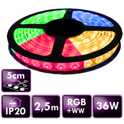 BERGE LED pásek - SMD 5050 - RGB+WW - 2,5 m - 60 LED/m - 14,4 W/m - IP20