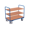 Prepravný vozík z ocele, 3 police, práškovo lakovaný, TPE kolieska, EasySTOP, 850 x 500 mm