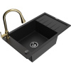 Mexen Elias granitový drez s 1-komorou s odkvapkávacou plochou a kuchynskou batériou Elia, čierny - 6511-77-670101-50-B