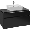 VILLEROY & BOCH Legato závesná skrinka pod umývadlo na dosku (umývadlo v strede), 2 zásuvky, s LED osvetlením, 1000 x 500 x 550 mm, Black Matt Lacquer, B604L0PD