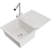 Mexen Bruno, 1-komorový granitový drez s odkvapkávačom 795x495x200 mm a chrómová batéria Duero, biela, 6513-20-671600-00