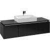 VILLEROY & BOCH Legato závesná skrinka pod umývadlo na dosku (umývadlo v strede), 3 zásuvky, 1400 x 500 x 380 mm, Black Matt Lacquer, B75900PD