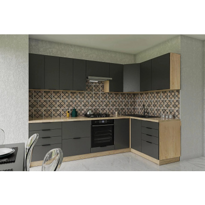 Casarredo CRAFT R2 moderná rohová kuchyňa 280 x 140, grafit