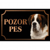 Svätobernardský pes krátkosrstý - Kovová tabuľka POZOR PES