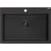 Mexen Elix jednokomorový granitový drez 700 x 500 mm, čierny/strieborný metalik, čierny sifón - 6526701005-73-B