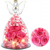 FRFG Anjel večných ruží – luxusná sklenená dekorácia z pravých ružových ruží s LED osvetlením