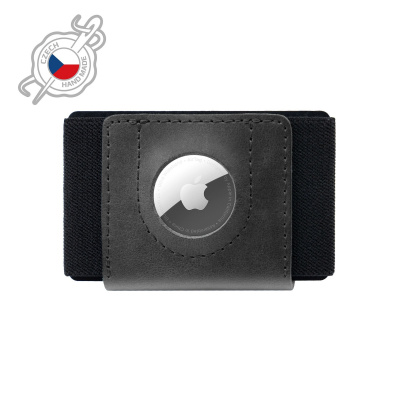 Kožená peňaženka FIXED Tiny Wallet for AirTag z pravej hovädzej kože, čierna