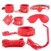 Červený bondage set z umělé kůže – 7 částí