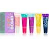 essence Juicy Bomb 101 Lovely Litchi lesk na pery 10 ml + 102 Witty Watermelon lesk na pery 10 ml + 105 Bouncy Bubble Gum lesk na pery 10 ml + 106 Mellow Mango lesk na pery 10 ml + 108 Very Blueberry