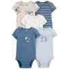 CARTER'S Body krátky rukáv Blue Panda/Airplane chlapec 5ks 12m/vel. 80