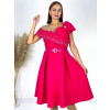 Dámske áčkové šaty pre moletky s mašľou a opaskom - ružové - 48