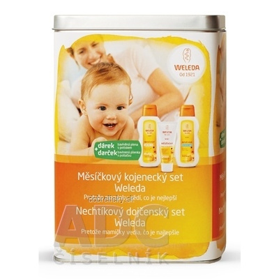 WELEDA Nechtíkový dojčenský SET (kúpeľ 200 ml + olej 200 ml + krém 75 ml + darček - plienka) 1x1 set