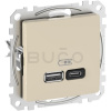 Schneider Electric Sedna Dvojitá USB A+C rýchlonabíjačka 3A/45W, Béžová