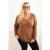 Kesi Dámska blúzka Plus Size s výstrihom do V a dlhým rukávom ružová Farba: Hnedá, Veľkosť: 2XL/3XL