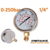 Glycerínový tlakomer 0-250bar, Spodný závit: 1/4
