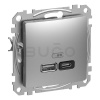 Schneider Electric Sedna Dvojitá USB A+C rýchlonabíjačka 3A/45W, Aluminium