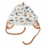 Baby Nellys Bavlnená čiapočka s uškami na zavazování- Car, smotanová / hnedá