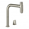 Hansgrohe Metris Select M71 - Dvojotvorová páková kuchynská batéria s vyťahovacou sprškou, vzhľad nerezu 73819800