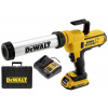 DCE571D1 DEWALT 18VOLT AKU VÝTLAČNÁ PISTOLE 300-400 ML NA KARTUŠE A SÁČKY, 1 X 2,0AH BATERIE XR LI-ION, NABÍJEČKA, KUFR