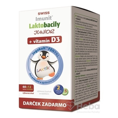 Swiss Imunit Laktobacily Junior + vitamín D3 72 tabliet (60+12 zadarmo)