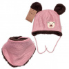 Pletená zimná čiapka s kožúškom a šatkou Teddy Bear, Baby Nellys, ružová, veľ. 80/86, 80/86 (12-18m)