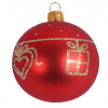 Vianočná ozdoba sklenená guľa 7 cm, červená, darček a srdiečko