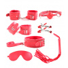 Bondage set z umělé kůže, 7 dílný – červený
