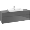 VILLEROY & BOCH Collaro závesná skrinka pod umývadlo na dosku (umývadlo v strede), 4 zásuvky, s LED osvetlením, 1600 x 500 x 548 mm, Glossy Grey, C028B0FP