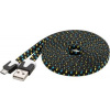 PremiumCord Kábel micro USB 2.0, A-B 2m, plochý textilný kábel, čierno-modro-žltý ku2m2ft1