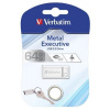 USB kľúč, 64GB, USB 2.0, VERBATIM Executive Metal, strieborná