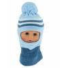 BABY NELLYS Zimní čepička / kukla s bambuli - sv. modrá s proužky Baby Nellys