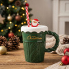 Porcelánový vianočný hrnček s viečkom a slamkou ALTOM DESIGN XMAS SHAKE 370 ml zelený
