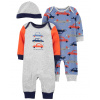 CARTER'S Set 3dielny overal na cvoky bez nožičiek 2ks, čiapka Cars chlapec LBB NB/ veľ. 56