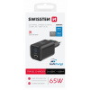 Adaptér Swissten s funkciou rýchleho nabíjania 1x USB-A 2x USB-C 65W čierny