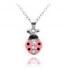 MINET Strieborný náhrdelník PINK LADYBIRD so zirkónmi