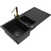 Mexen Andres žulový drez 1,5-komorový s odkvapkávačom a kuchynskou batériou Rita, čierny - 6515-77-670300-50-B