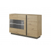 Eoshop Prosklená komoda CORA 138, Dub Artisan / Dub Artisan / Černý Grafit