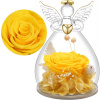 Yamonic Sklenený anjel so žltou večnou ružou – symbol radosti a ochrany, darček pre ženu