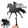 TOPPER na tortu čierny narodeninový HAPPY BIRTHDAY KÔŇ JAZDA NA KONI