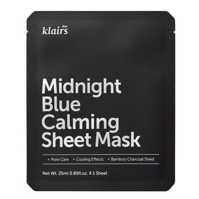 Dear Klairs dear, klairs Midnight Blue Calming Sheet Mask čistiaca a upokojujúca plátenná pleťová maska 25ml/1kus