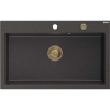 Mexen Elix granitový drez 1-komorový 800 x 500 mm, čierny s bodkami, sifón zlatý - 6527801005-76-G