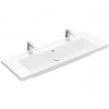 Villeroy & Boch Subway 3.0 Dvojumývadlo 130x48 cm, s prepadom, otvory na batérie, CeramicPlus, Stone White 4A70D4RW