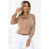 Numoco Biznis blúzka s dlhými rukávmi a viazaním vpredu - MOCHA MOUSSE 140-27 - výpredaj Farba: Hnedá, Veľkosť: 2XL