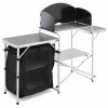Kovový stôl do kuchyne alebo na kempovanie s policami, čierny